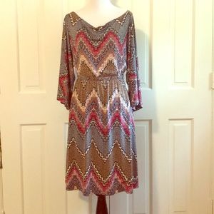Veronica M 3/4 Sleeve Multicolored Pattern Dress